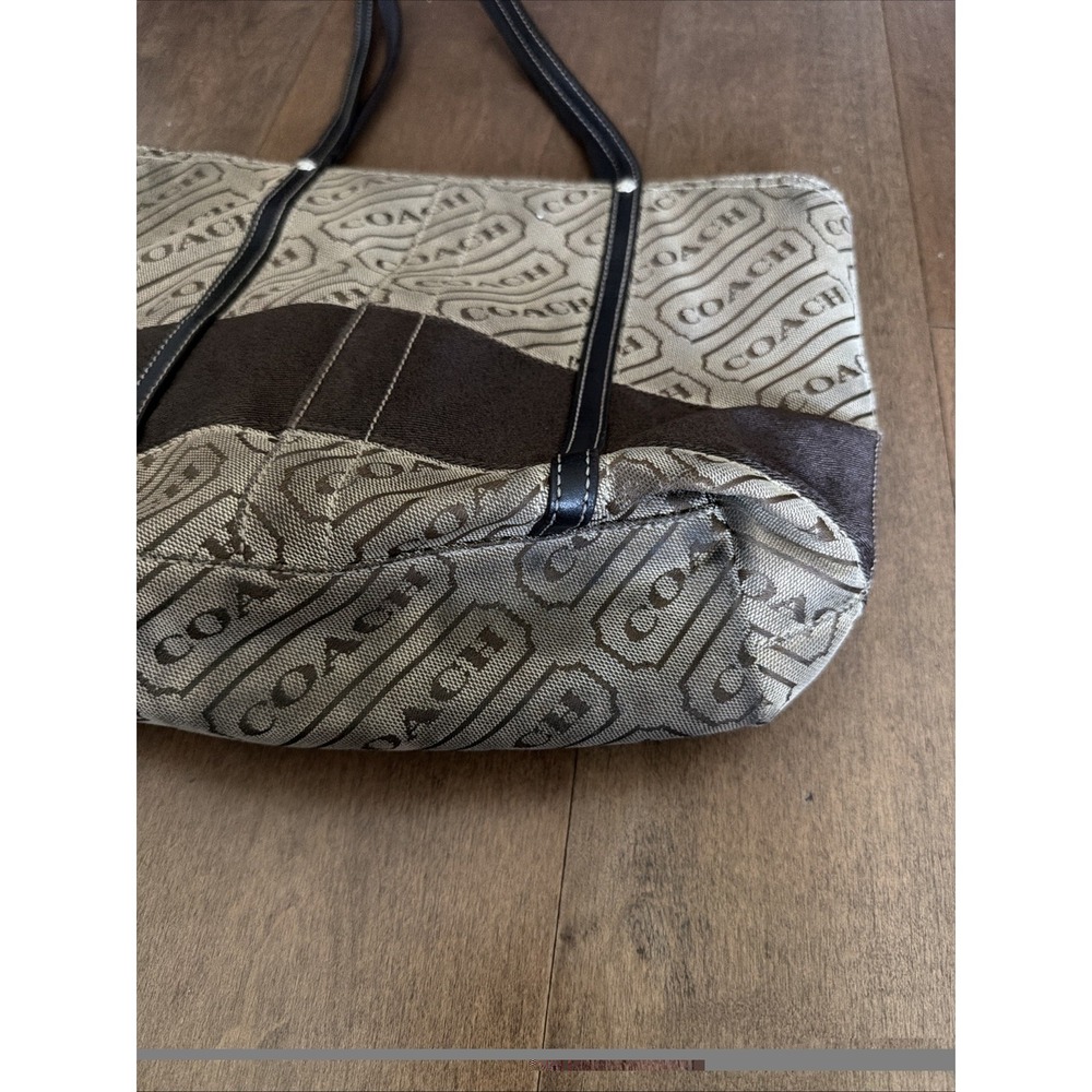 Coach Signature Lozenge Tote Shoulder Bag F12252 Tan Brown Canvas Lavender - Picture 5 of 8